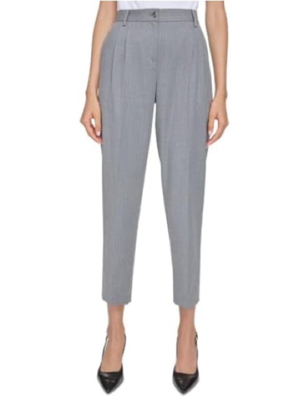 Calvin Klein Gray High-Waist Cropped Pleated Pants